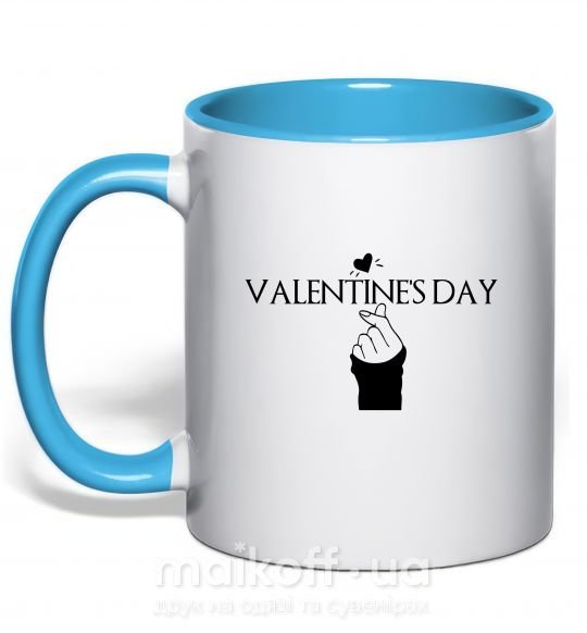 Чашка с цветной ручкой VALENTINE'S DAY Голубой фото
