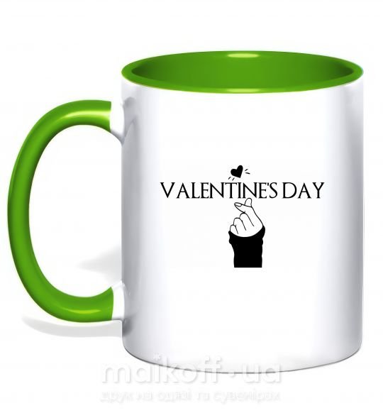 Чашка з кольоровою ручкою VALENTINE'S DAY Зелений фото