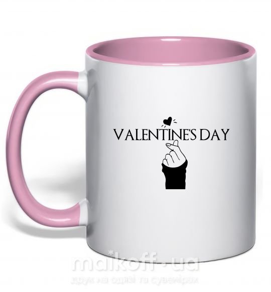 Чашка з кольоровою ручкою VALENTINE'S DAY Ніжно рожевий фото