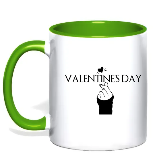 Чашка з кольоровою ручкою VALENTINE'S DAY Лаймовий фото