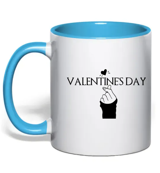 Чашка с цветной ручкой VALENTINE'S DAY Голубой фото