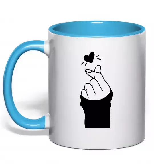 Чашка с цветной ручкой Седце із пальців Голубой фото