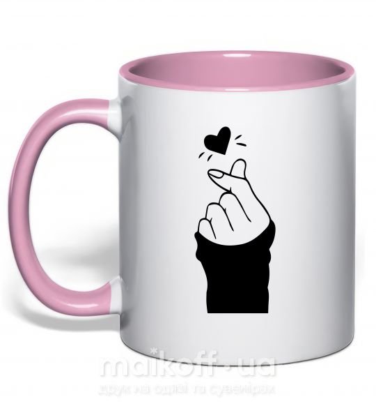 Чашка с цветной ручкой Седце із пальців Нежно розовый фото