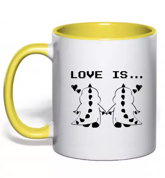 Чашка с цветной ручкой LOVE IS... (DYNO) Солнечно желтый фото