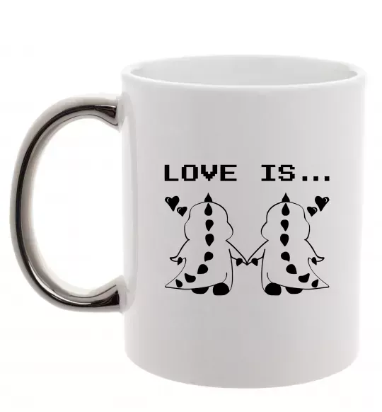 Чашка с цветной ручкой LOVE IS... (DYNO) Серебро фото