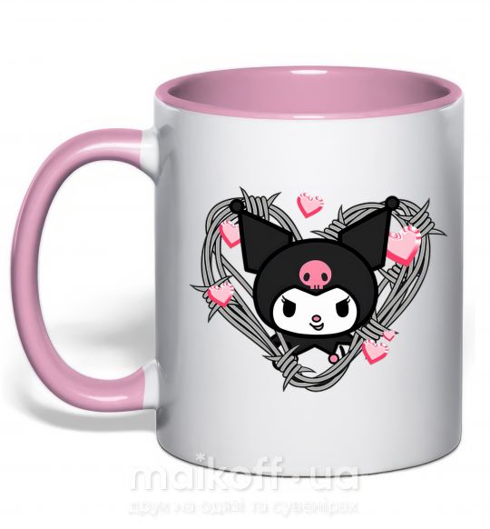 Чашка з кольоровою ручкою Hello kitty kuromi Ніжно рожевий фото