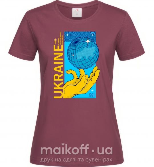 Жіноча футболка ukraine home 1991 Бордовий фото