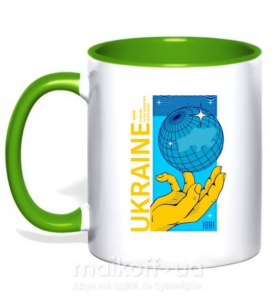 Чашка з кольоровою ручкою ukraine home 1991 Зелений фото