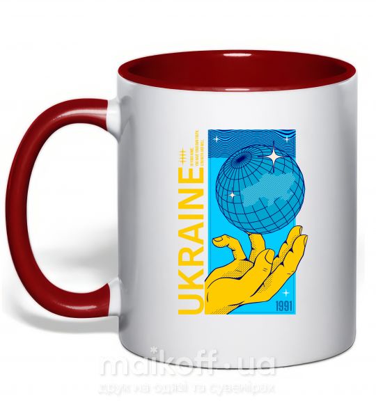 Чашка з кольоровою ручкою ukraine home 1991 Червоний фото