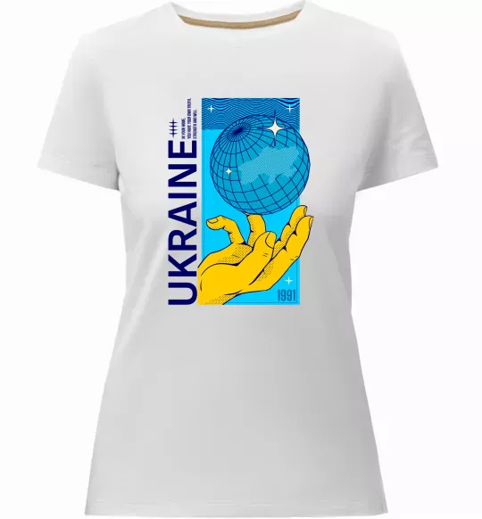 Жіноча преміум футболка ukraine home 1991 Білий фото