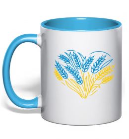 Чашка з кольоровою ручкою серце з колосками Вишивка