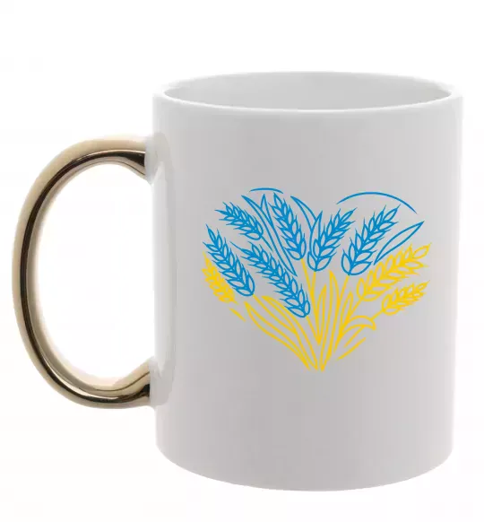 Чашка з кольоровою ручкою серце з колосками Вишивка Золото фото