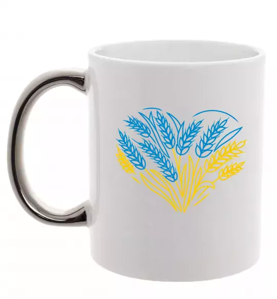 Чашка з кольоровою ручкою серце з колосками Вишивка Срібло фото