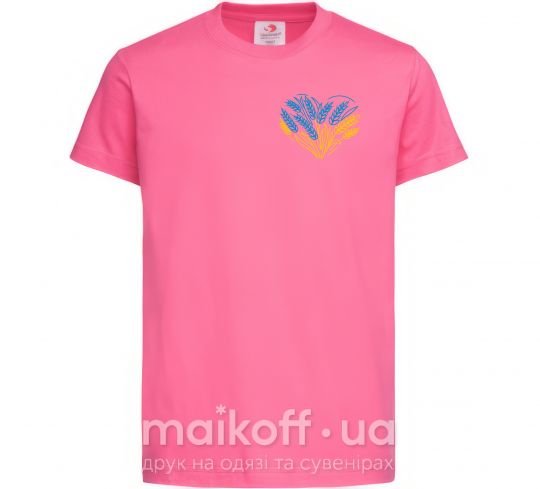 Дитяча футболка серце з колосками Вишивка Яскраво-рожевий фото