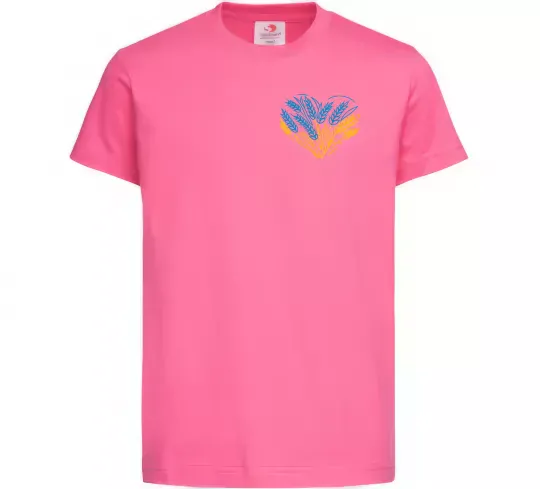 Дитяча футболка серце з колосками Вишивка Яскраво-рожевий фото
