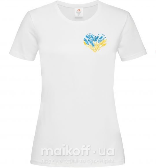 Женская футболка серце з колосками Вишивка Белый фото