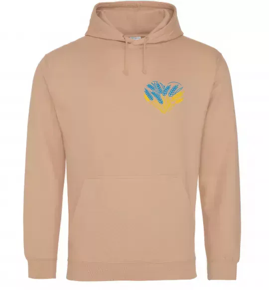 Мужская толстовка (худи) серце з колосками Вишивка Песочный фото