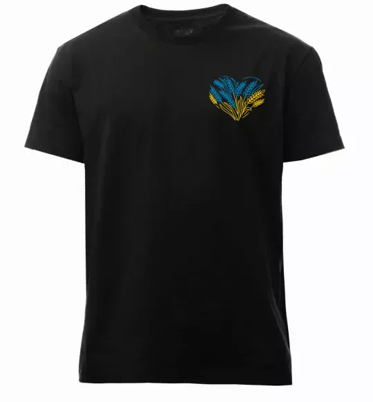 Чоловіча преміум футболка серце з колосками Вишивка Чорний фото