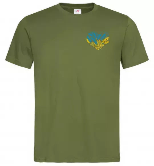 Мужская футболка серце з колосками Вишивка Оливковый фото