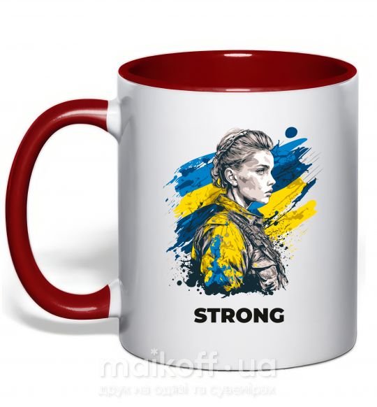 Чашка з кольоровою ручкою Ukraine strong Червоний фото