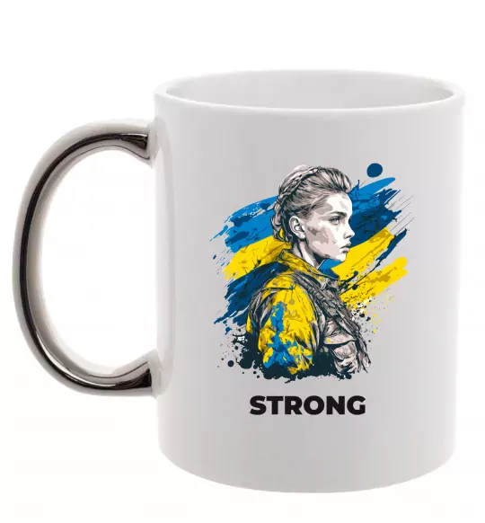 Чашка з кольоровою ручкою Ukraine strong Срібло фото