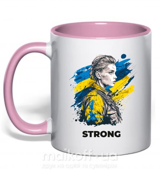 Чашка з кольоровою ручкою Ukraine strong Ніжно рожевий фото