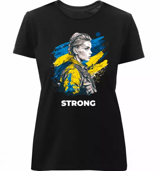 Женская премиум футболка Ukraine strong Черный фото
