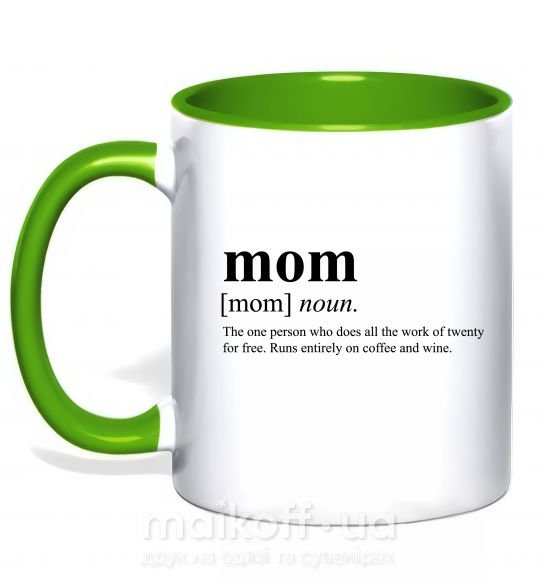 Чашка з кольоровою ручкою Mom person who does the work for free Зелений фото