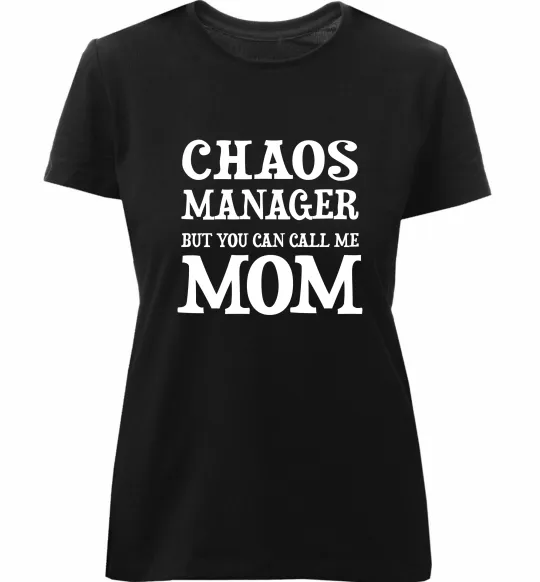 Жіноча преміум футболка Chaos manager mom Чорний фото