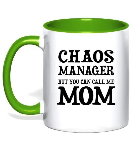 Чашка з кольоровою ручкою Chaos manager mom Лаймовий фото