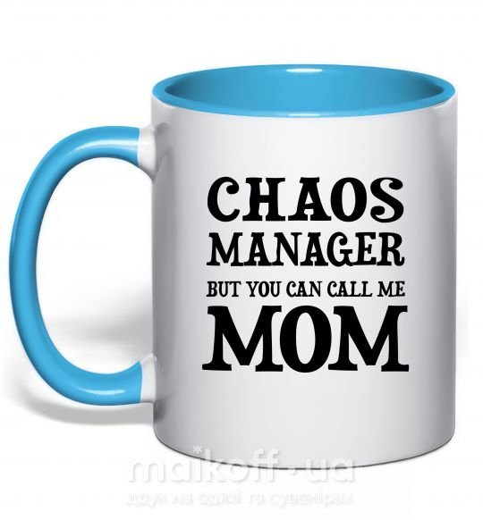 Чашка з кольоровою ручкою Chaos manager mom Блакитний фото