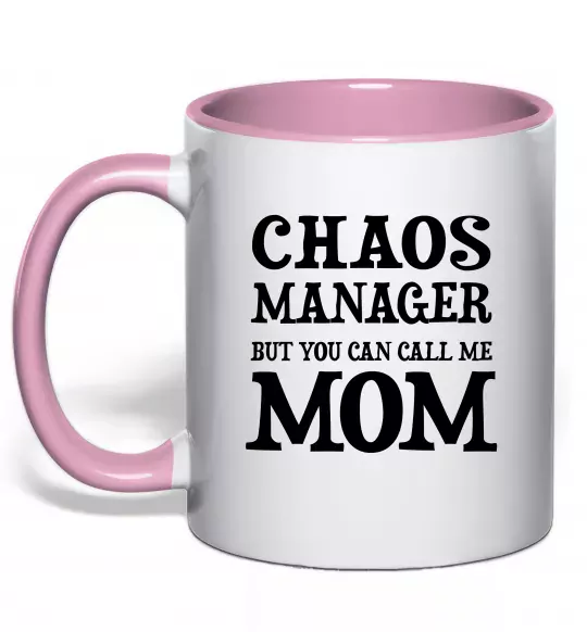 Чашка з кольоровою ручкою Chaos manager mom Ніжно рожевий фото