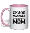 Чашка з кольоровою ручкою Chaos manager mom Ніжно рожевий фото