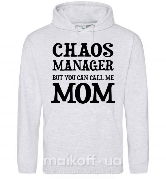 Женская толстовка (худи) Chaos manager mom Серый меланж фото