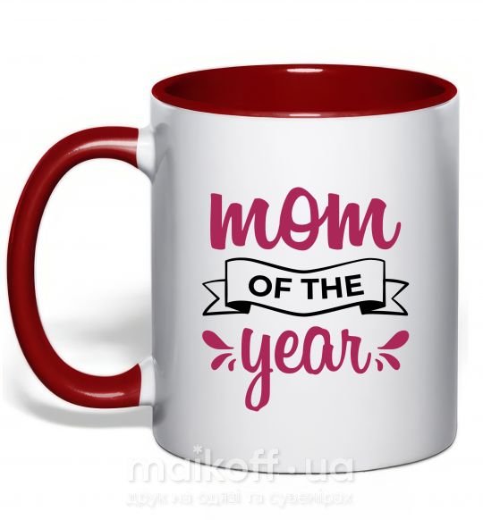 Чашка з кольоровою ручкою Mom of the year Червоний фото