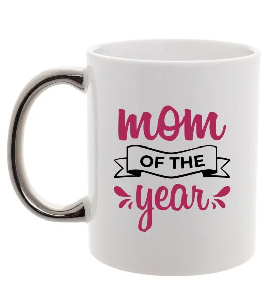 Чашка с цветной ручкой Mom of the year Серебро фото