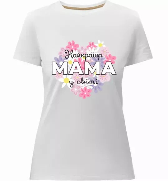 Женская премиум футболка Найкраща мама у світі з квітами Белый фото