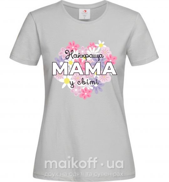 Жіноча футболка Найкраща мама у світі з квітами Сірий фото