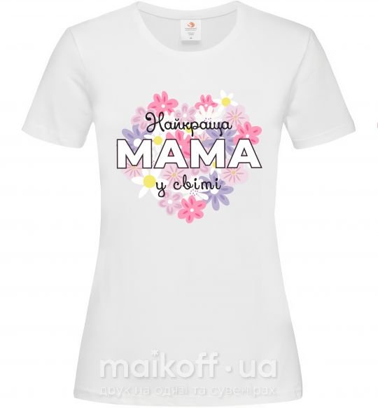 Жіноча футболка Найкраща мама у світі з квітами Білий фото