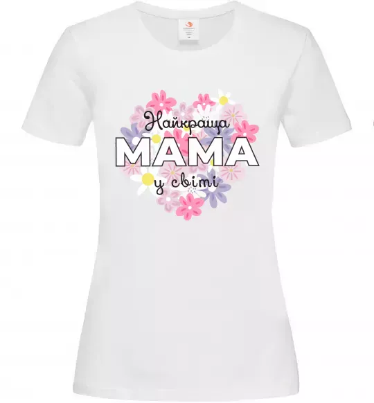 Женская футболка Найкраща мама у світі з квітами Белый фото