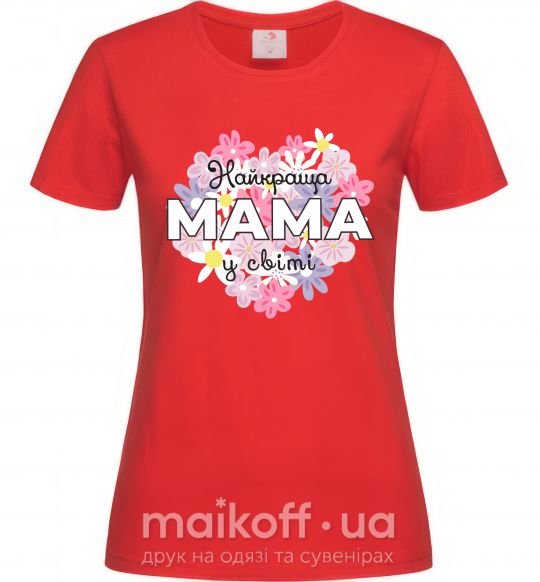 Жіноча футболка Найкраща мама у світі з квітами Червоний фото
