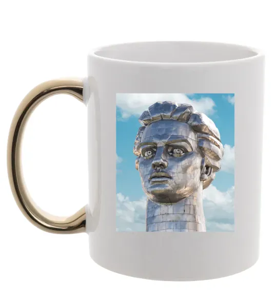 Чашка з кольоровою ручкою Батьківщина-Мати портрет Золото фото