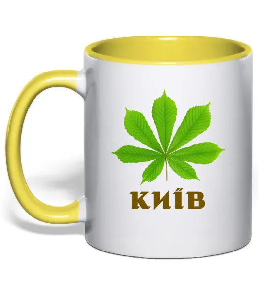Чашка з кольоровою ручкою Київ каштан Лимонний фото