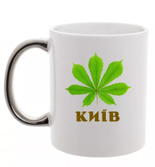 Чашка с цветной ручкой Київ каштан Серебро фото