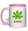 Чашка з кольоровою ручкою Київ каштан Ніжно рожевий фото