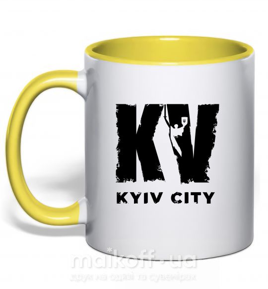 Чашка з кольоровою ручкою KV Kyiv City Сонячно жовтий фото