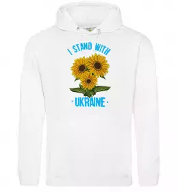 Мужская толстовка (худи) I stand with Ukraine sunflower Белый фото