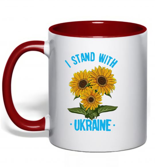 Чашка з кольоровою ручкою I stand with Ukraine sunflower Червоний фото