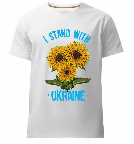 Мужская премиум футболка I stand with Ukraine sunflower Белый фото