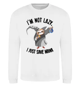 Світшот I`m not lazy, i just save mana Білий фото
